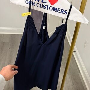 Joy Joy Navy Blue Lace Detail Top